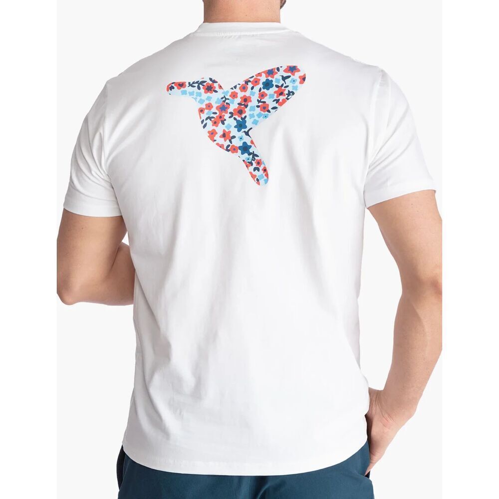 BIRDDOGS Men's White Blue Red Floral Bird Graphic Print T-Shirt Size Medium